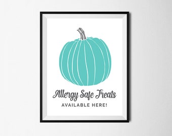 Teal Pumpkin Printable, Teal Halloween Pumpkin, Trick or Treating Print, Allergy Safe Treats Printable, Allergy Safe Print, Instant Download