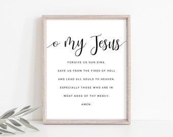 Arte católico, impresión de oración de Fátima, O Mi Jesús Arte de la pared, Impresión de oración católica, Imprimible católica, Descarga instantánea