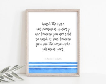 Mother Teresa Print, Wash the Plate Quote, Mother Teresa Quote, Catholic Print, Mother Teresa Wall Art, Instant Download