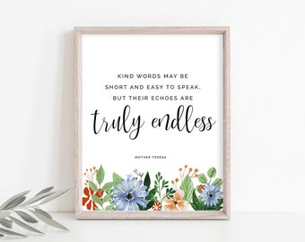 Mother Teresa Print, Kind Words, Catholic Mom Gift, Mother Teresa Quote, Catholic Print, Mother Teresa Wall Art, Instant Download