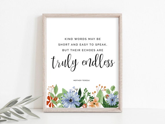 Mother Teresa Print, Kind Words, Catholic Mom Gift, Mother Teresa Quote, Catholic Print, Mother Teresa Wall Art, Instant Download