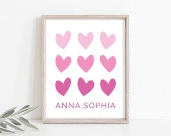 Girls Name Wall Art, Personalized Print for Girls Room, Girls Name Print, Custom Girls Name Printable, Heart Print, Digital Download