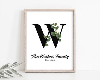 Family Sign Printable Art, Farmhouse Print, Botanical Print, Custom Last Name Print, Family Name Print, Last Name Sign, Digital Download