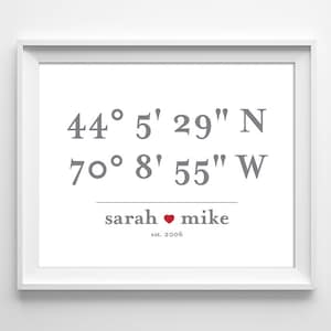 Coordinates Print, Wedding Gift Printable, GPS Wall Art, Custom ...