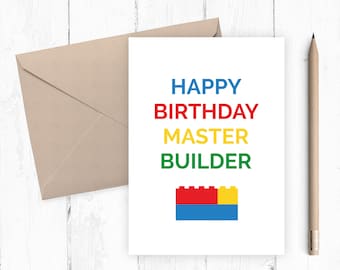 Druckbare Geburtstagskarte für Jungen, Geburtstagskarte für Jungen, Ziegelbaukarte, Master Builder, INSTANT DOWNLOAD