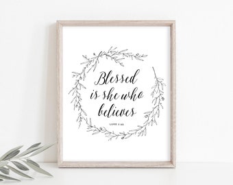 Arte católico, impresión cristiana, bendita es ella que cree impresión, impresión católica imprimible, impresión inspiradora, descarga instantánea