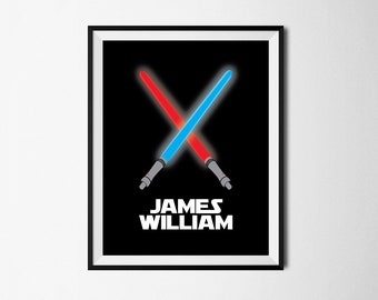 Lightsaber Art, Custom Lightsaber Printable, Personalized Kids Room Art, Instant Download