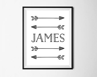 Kids Name Print, First Name Printable, Arrows Kids Room Wall Art, Custom First Name Printable, Personalized Name Printable, Instant Download