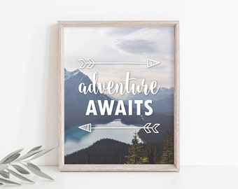 Kids Room Wall Art, Adventure Print, Playroom Wall Art, Adventure Awaits, Arrow Playroom Printable, Kids Room Printable, Instant Download