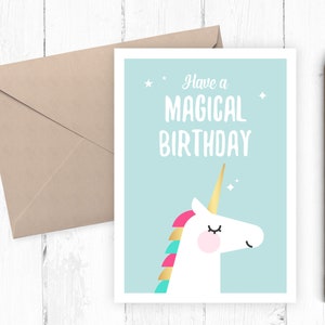 Unicorn Birthday Card, Printable Girls Birthday Card, Girls Birthday Card, Printable Girls Card, INSTANT DOWNLOAD