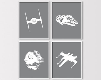 Star Wars Nursery, Millennium Falcon Wall Art, Space Vehicles, Death Star, Boys Playroom Art, Instant Download