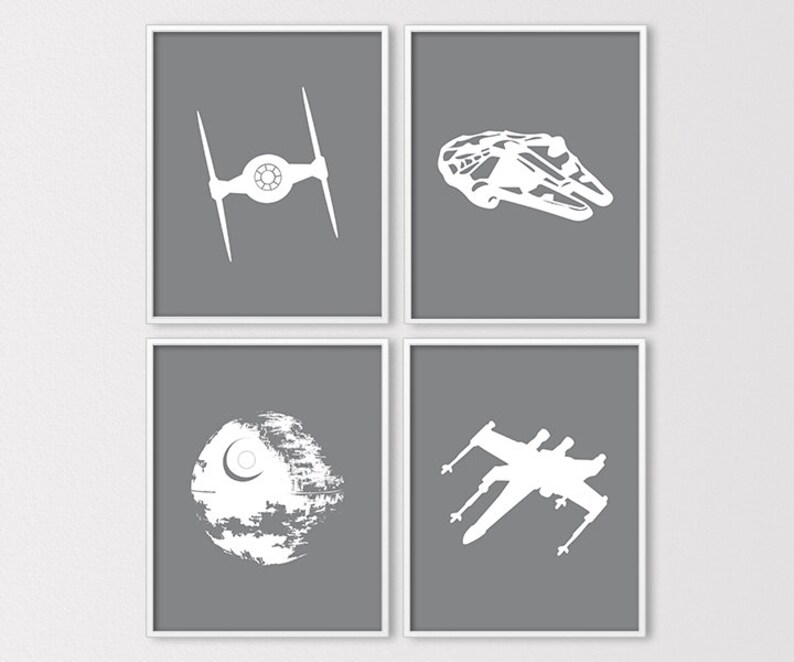 Star Wars Nursery, Millennium Falcon Wall Art, Space Vehicles, Death Star, Boys Playroom Art, Instant Download image 1