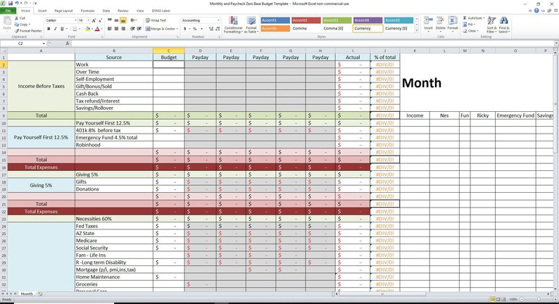 Plantilla de Excel de presupuesto base cero mensual y de
