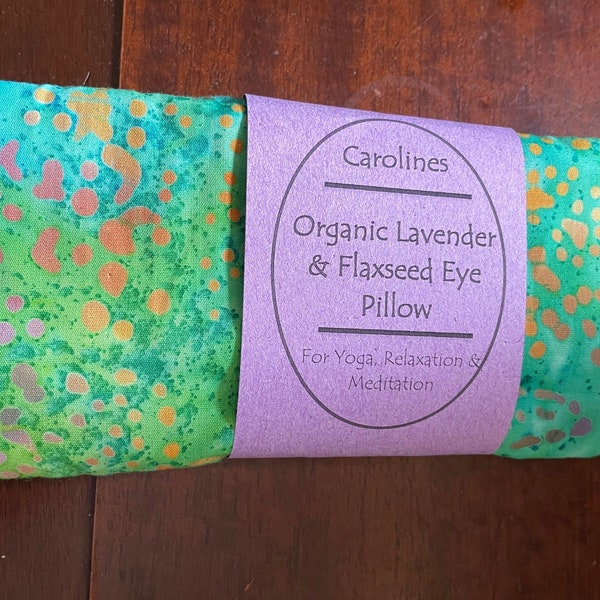 Lavender weighted Aromatherapy Eye Pillow in a green Mystic fabric, for Yoga, Meditation and Relaxation. Great for hay fever and migraines