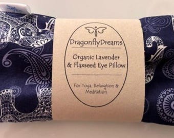 Luxury Organic Lavender Eye Pillow, for Yoga, Aromatherapy, Meditation and Relaxation. Great for hay fever & migraines. Relaxation Gift.150g