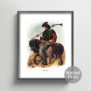 1840s MacNeil Clan Art --- vintage scottish landscape mens wall art, shetland pony painting, kilt decor, fathers day gift