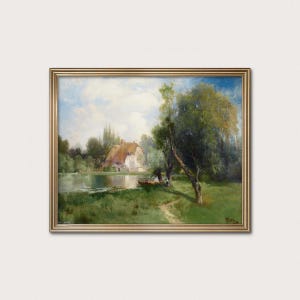 Cottage by the Pond — Thomas Moran, 1894. Hudson River Landscape. Pastoral Lake Art. (Museum Quality Print)