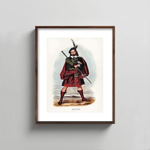 1840s MacLean Clan Art - scottish portrait print, mens wall art, tartan kilt painting, fathers day gift