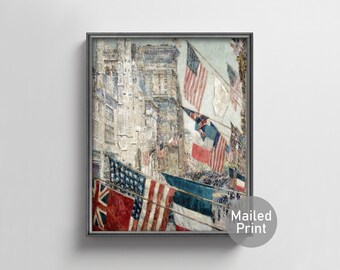 5th Avenue 1900s New York City Wall Art -- allies day parade city art, antique flag decor, architecture print, nyc landscape