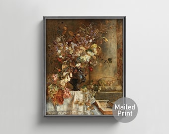 Late Summer 1890s Floral Still Life --- autumn flower painting, chic botanical print, golden flower art, casual bouquet