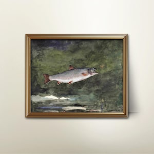 Vintage Fly Fishing Artwork - Rustic Cabin Decor, Winslow Homer Prints, Landscape Painting