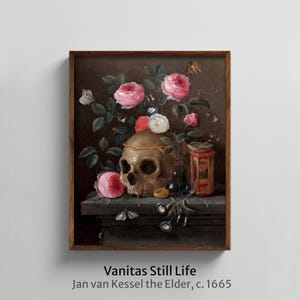 Vanitas Skull Painting Print: 17th Century Still Life, Dark Academia Decor imagem 4
