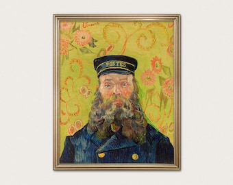 Van Gogh Postman Print: Joseph-Étienne Roulin Portrait, Green Floral Art