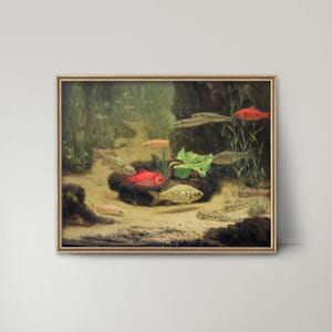 Goldfish Art 1880s Aquarium Art - goldfish painting, dutch goldfish print, nature wall art, antique fish art, home decor