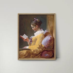 Young Girl Reading Art 18th Century --- woman reading painting, french fashion art, feminine bedroom decor, reading print