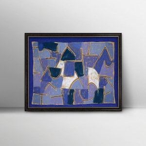 Blue Night 1930s Paul Klee Print - vintage abstract art, modern art landscape, klee art, cubist blue abstract print