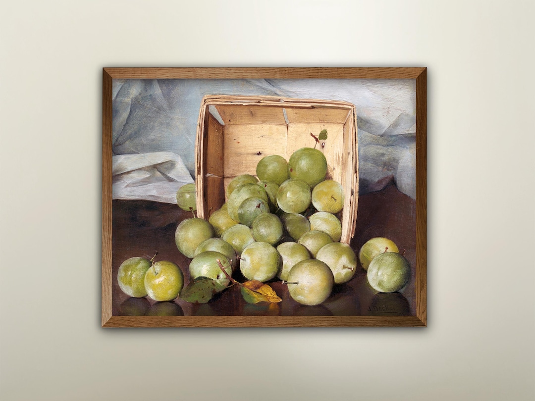 1880s Basket of Fresh Fruit Still Life Painting --- Vintage Kitchen ...