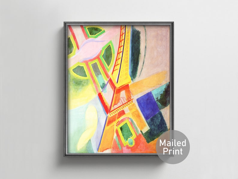 Eiffel Tower 1920s Cubist Painting french modern art, paris decor, eiffel tower print, vintage abstract wall art image 1