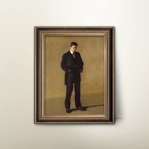 The Thinker – Moody Edwardian Male Portrait, Vintage Gentleman Painting, Mens Suit Art