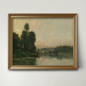 Hillsides 1870s Charles Francois Daubigny Landscape Print -- french landscape wall art, river landscape painting, tree print