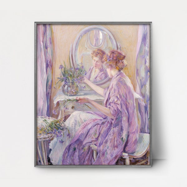 The Violet Kimono 1900s Boudoir Print --- feminine wall art, chic woman portrait, romantic painting, lavender bedroom decor