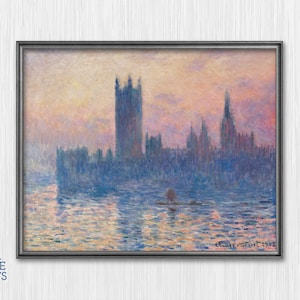 Claude Monet Houses of Parliament Sunset Giclee Print Reproduction Painting Large Size Canvas Paper Wall Art Framed Poster Ready to Hang