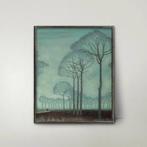 Tree Art Nouveau Painting – Moody Landscape Art, Dark Boho Wall Art, Vintage Atmospheric Art Print