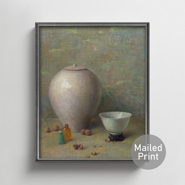 1920s Modern Still Life Painting --- vintage asian decor impressionist style, casual elegance, neutral wall art, 1920s art