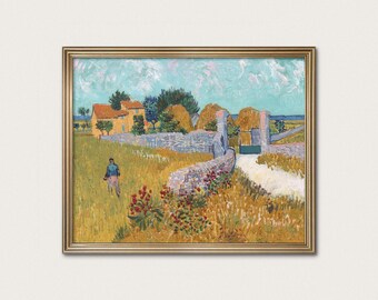Van Gogh Art Print - Provence Farm with Lavender Wall, Impressionist Style