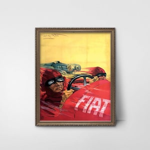 1920s Fiat Italian Sports Car Print -- masculine wall art, vintage advertisement automobile, race car driver poster, red car