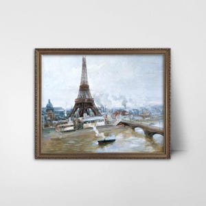 Eiffel Tower Print - Building the Eiffel Tower, Vintage Seine River Art