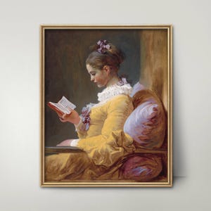 Young Girl Reading Art 18th Century --- woman reading painting, french fashion art, feminine bedroom decor, reading print