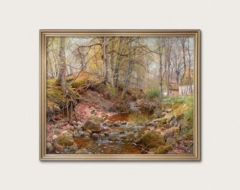Forest Stream Art — Danish Realist Landscape, 1905. Peder Mork Mønsted. (Museum Quality Print)