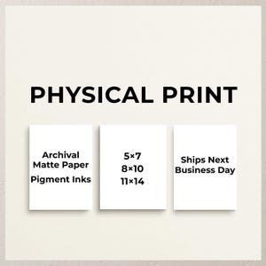 The image is a promotional graphic for a physical print service. It features three white boxes with text and numbers, providing information about the services offered.