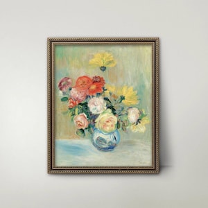 Renoir Flower Art - Roses and Dahlias in a Country Cottage Vase