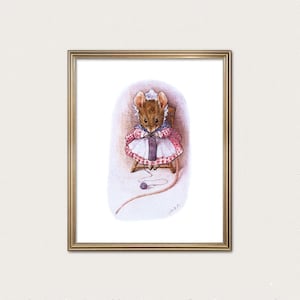 Beatrix Potter Knitting Mouse Print | Sewing Mouse Art | Literary Storybook Print | Fine Art Print