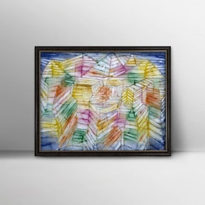 Theater Mountain 1920s Paul Klee Print --- vintage abstract art, modern art landscape, klee art, cubist blue abstract print