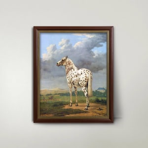 Piebald Horse 17th Century Horse Painting --- appaloosa horse art, antique horse print, english landscape art, storm clouds
