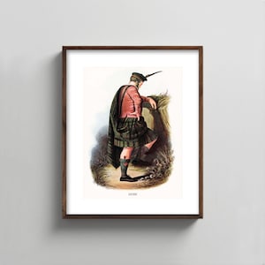 1840s Gunn Clan Art --- scottish portrait print, mens wall art, tartan kilt painting, fathers day gift
