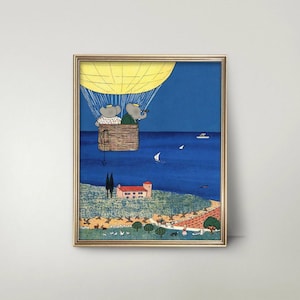 Babar Elephant Nursery Art Print - Hot Air Balloon Painting, Kids Room Decor
